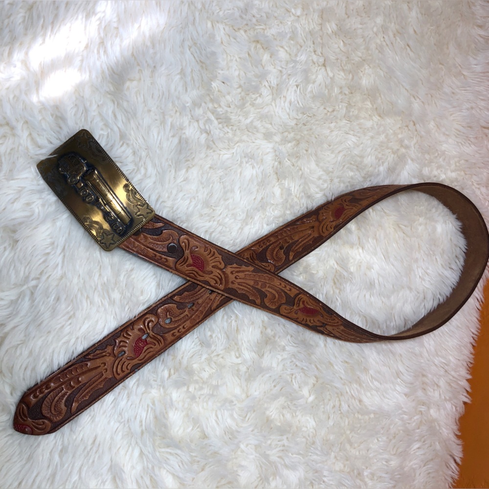 Brown Leather Belt with Brass Buckle